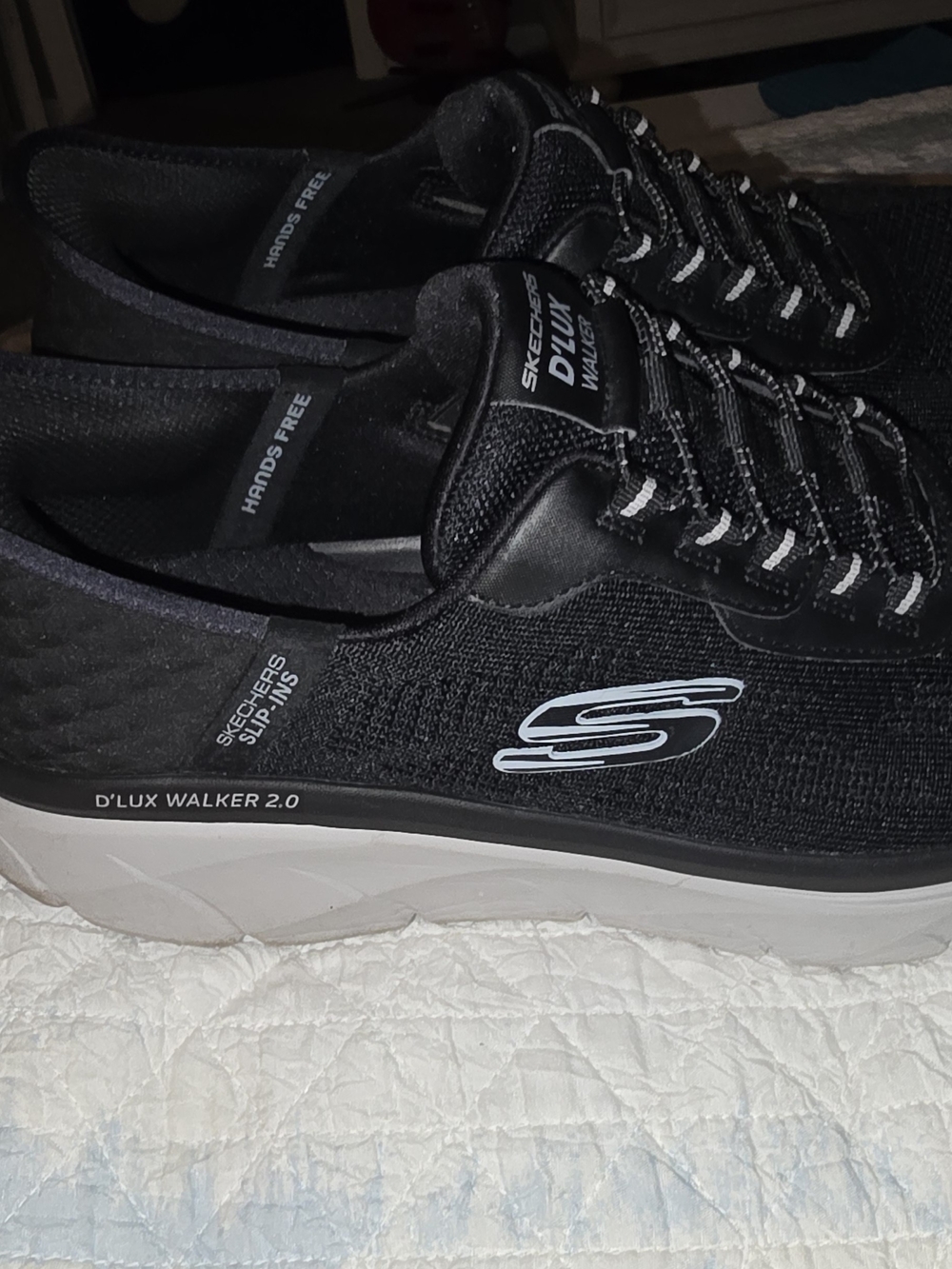 Skechers D'LUX Walker 2.0 Men's Black with White Accent Sneakers